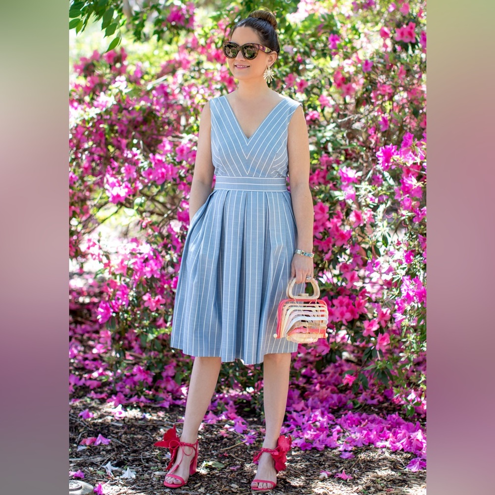 Girl Meets Glam Blue White Stripe Bow Dress - Picture 4 of 8